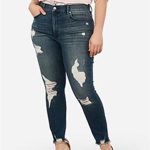 Express high waisted denim perfect curves ripped ankle leggings
